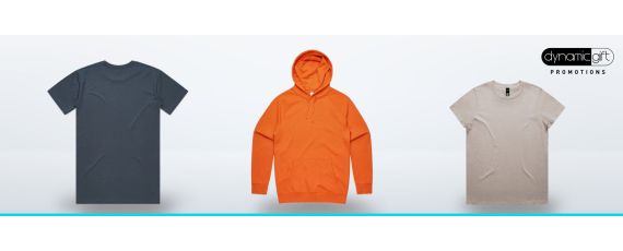 Blank charcoal cotton tee, orange pullover hoodie and stone women's tee lined up as starter blanks for a clothing label