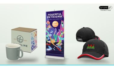 Custom printed coffee mug with branded box, full colour pull up banner and black cap with an embroidered logo