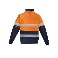 Men's Orange Flame Hi Vis 1/4 Zip Brushed Fleece Pullover - Hoop Taped