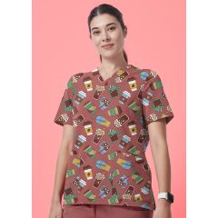 Women's V-Neck Printed Scrub Top