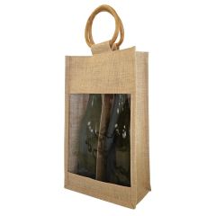 Two Bottle Jute Tote Bag