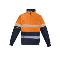 Mens Orange Flame Hi Vis 1/4 Zip Brushed Fleece Pullover - Hoop Taped