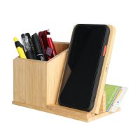 Multifunctional Bamboo Wireless Charger with Pen Holder