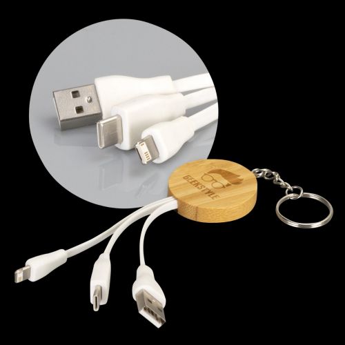 Bamboo Charging Cable Key Ring - Round