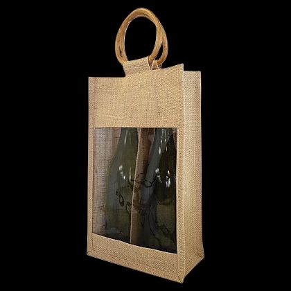 Two Bottle Jute Tote Bag