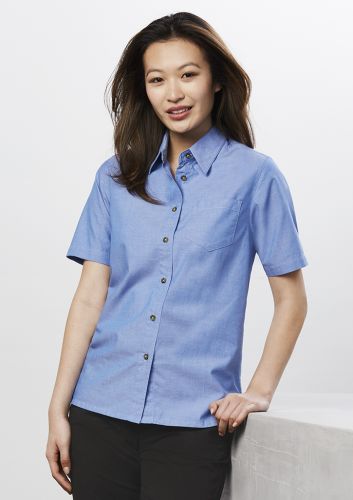 Ladies Wrinkle Free Chambray Short Sleeve Shirt