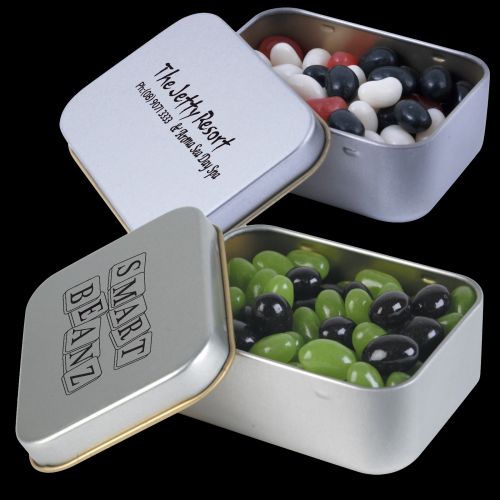 Corporate Colour Mini Jelly Beans in Silver Rectangular Tin