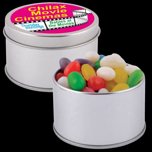 Assorted Colour Mini Jelly Beans in Silver Round Tin