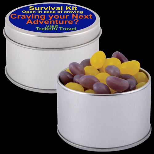 Corporate Colour Mini Jelly Beans in Silver Round Tin