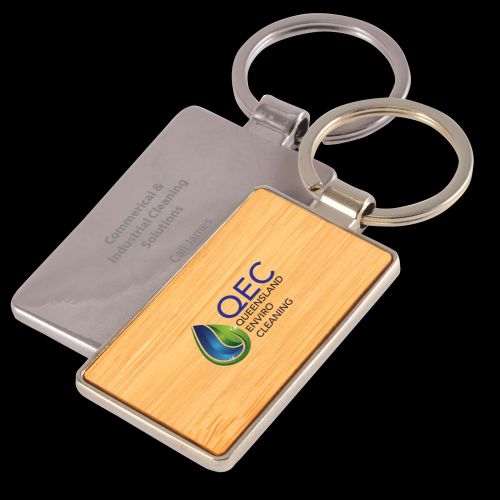 Rectangle Bamboo Zinc Keytag