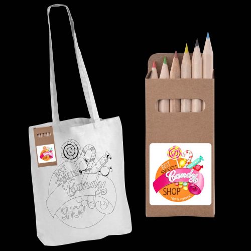 Colouring Long Handle Cotton Bag & Pencils