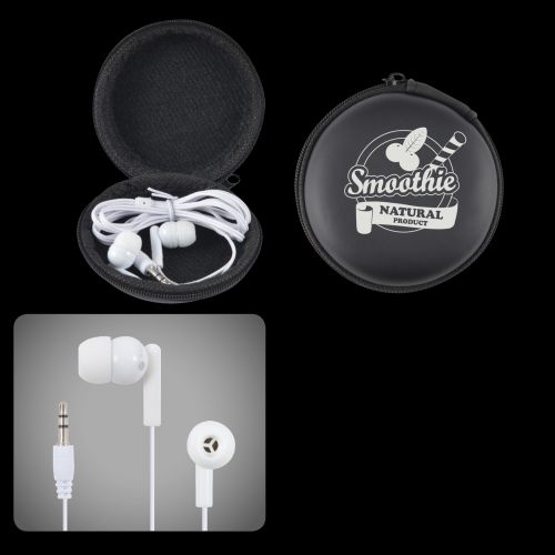Earbud / Headphone Set in Round EVA Zippered Case