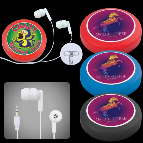 Earphone / Headphone Set in Silicone Case with Cord Retainer