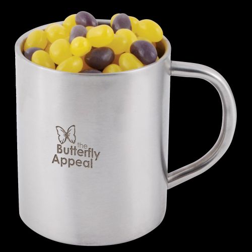Corporate Colour Mini Jelly Beans in Stainless Steel Double Wall Barrel Mug