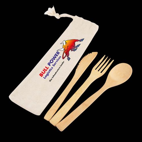 Miso Bamboo Cutlery Set in Calico Pouch