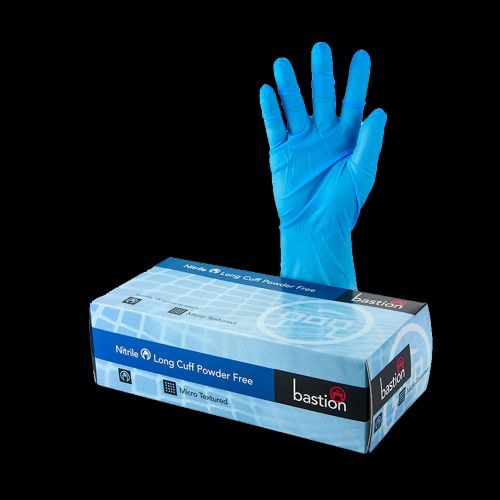 Bastion Nitrile Long Cuff Powder Free Blue Gloves