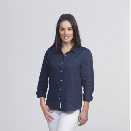 Womens Navy Linen Shirt