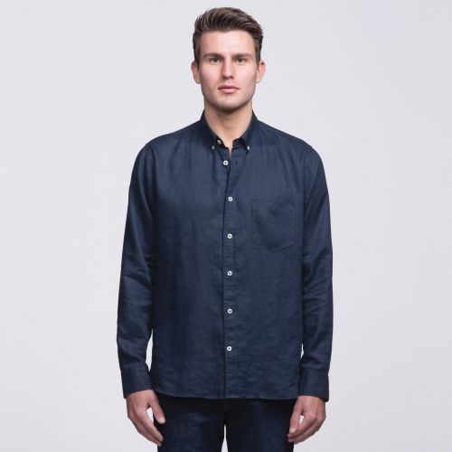 Mens Navy Linen Shirt