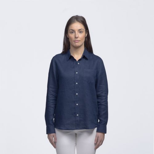 Womens Navy Linen Shirt